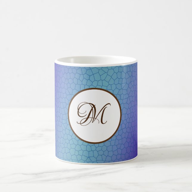 Taza De Café Personalizado Monograma azul morado (Centro)