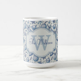 Taza De Café Personalizado Monograma Blue Toile Ornamentos de N