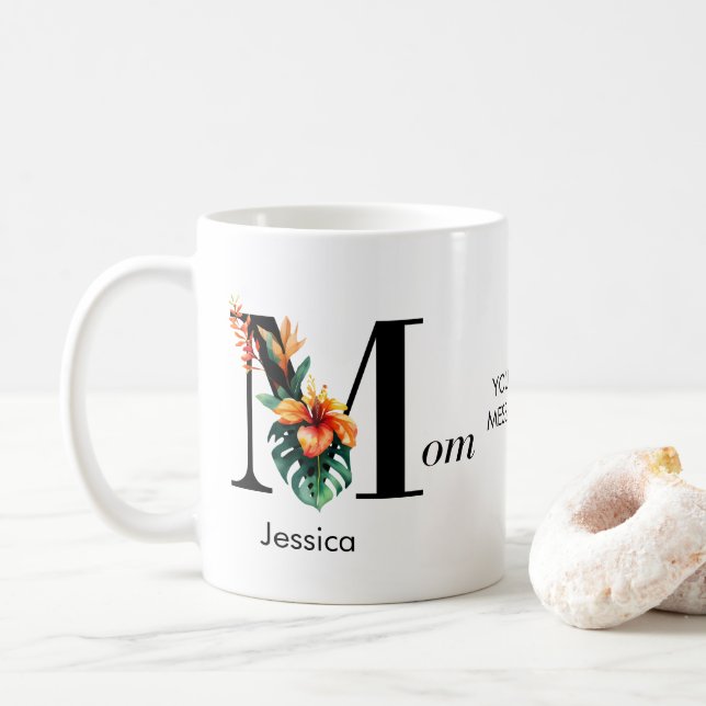 Taza De Café Personalizado Monograma Botánico Mamá (Con donut)