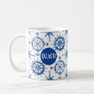 Taza De Café Personalizado Monograma brújula Rosa Café Mug