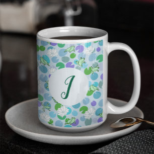 Taza De Café Personalizado Monograma  de lirios azules de crudo