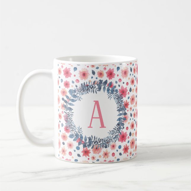Taza De Café Personalizado Monograma Floral (Izquierda)