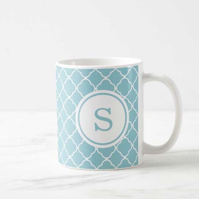 Taza De Café Personalizado Monograma moderno Mug - Azul (Derecha)