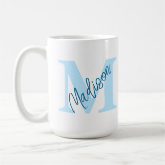 Taza De Café Personalizado Monograma Nombre Mug Azul