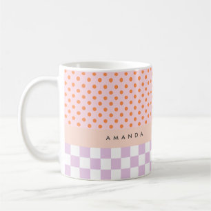 Taza De Café Personalizado Monograma Pastel Polka Dot Lilac Che