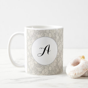 Taza De Café Personalizado Monograma Patrón de flor Gris