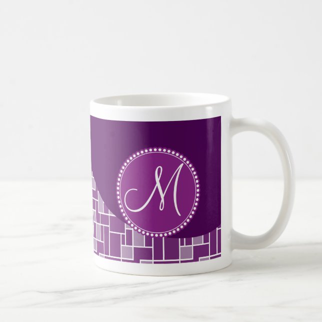 Taza De Café Personalizado Monograma Patrón inicial de mosaicos (Derecha)