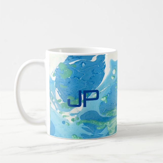 Taza De Café Personalizado Monograma Resumen moderno Arte Azul (Izquierda)