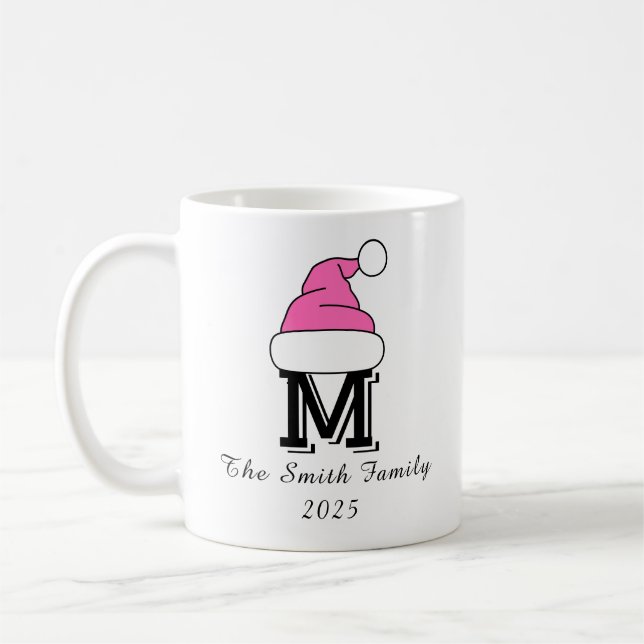 Taza De Café Personalizado Monograma rosa caliente Navidades fa (Izquierda)