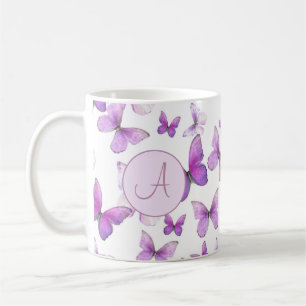 Taza De Café Personalizado Monogramado de las mariposas Girly P
