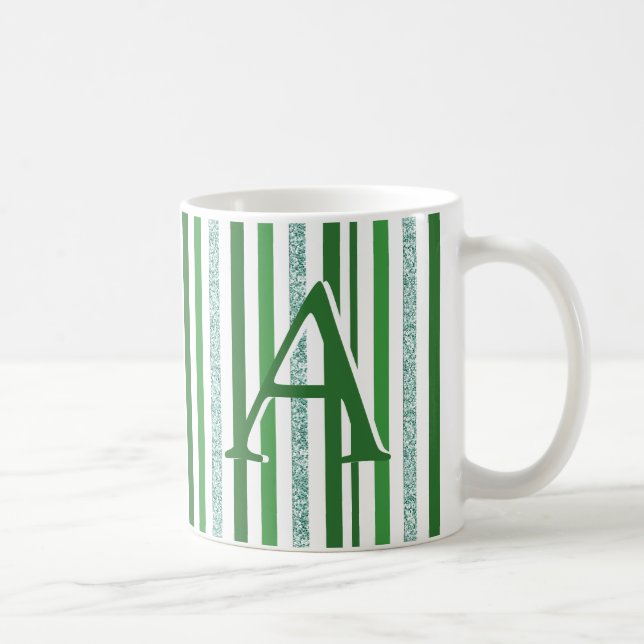 Taza De Café Personalizado monogramado de rayas Purpurinas de p (Derecha)