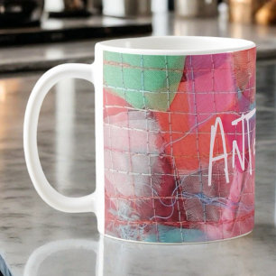 Taza De Café Personalizado monogramo color rosa rosado patrón a