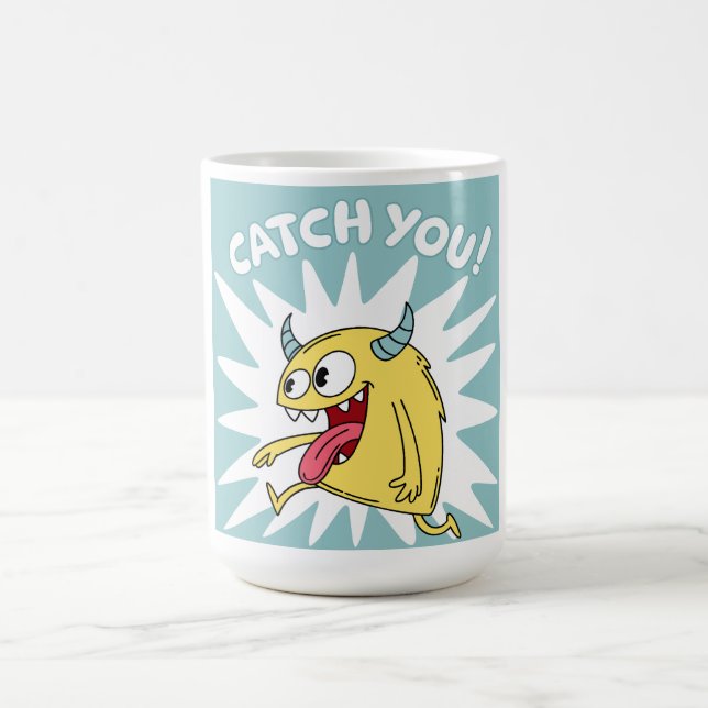 Taza De Café Personalizado Monstruo Amarillo Corriendo - Atrápa (Centro)