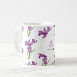 Taza De Café Personalizado Morado Irritos Floral Arte Monograma