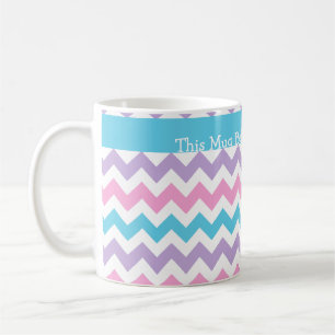 Taza De Café Personalizado Mug, Turquesa, Rosa, Chevrras Mauve
