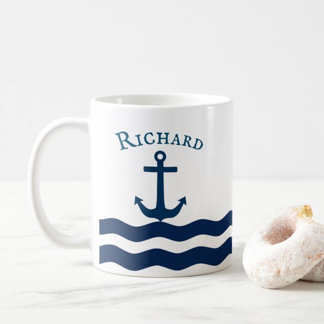 Taza De Café Personalizado Náutico de Sleek Anchor (Con donut)
