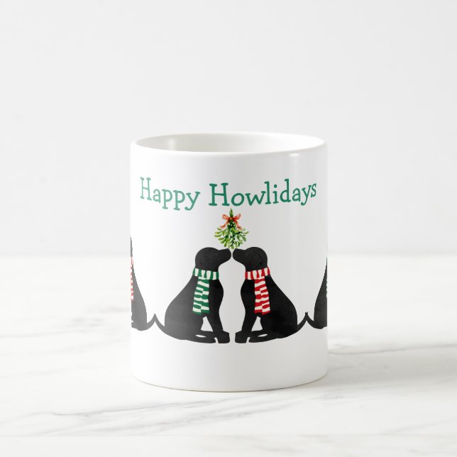 Taza De Café Personalizado Navidad Black Labs Kissing Mistletoe (Centro)