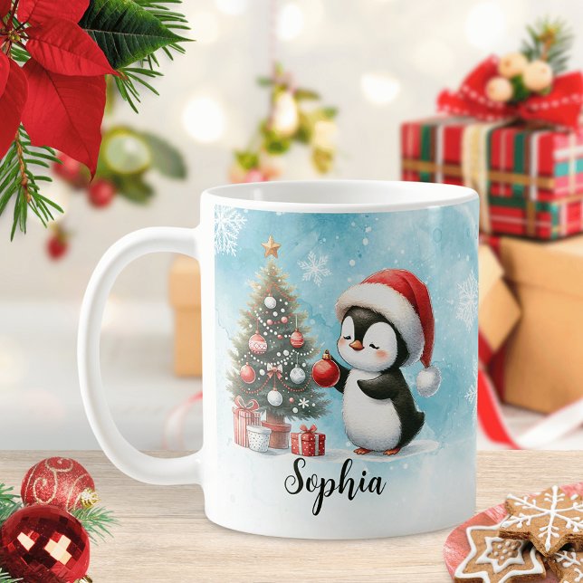 Taza De Café Personalizado Navidades de pingüinos de tez roja y (Subido por el creador)