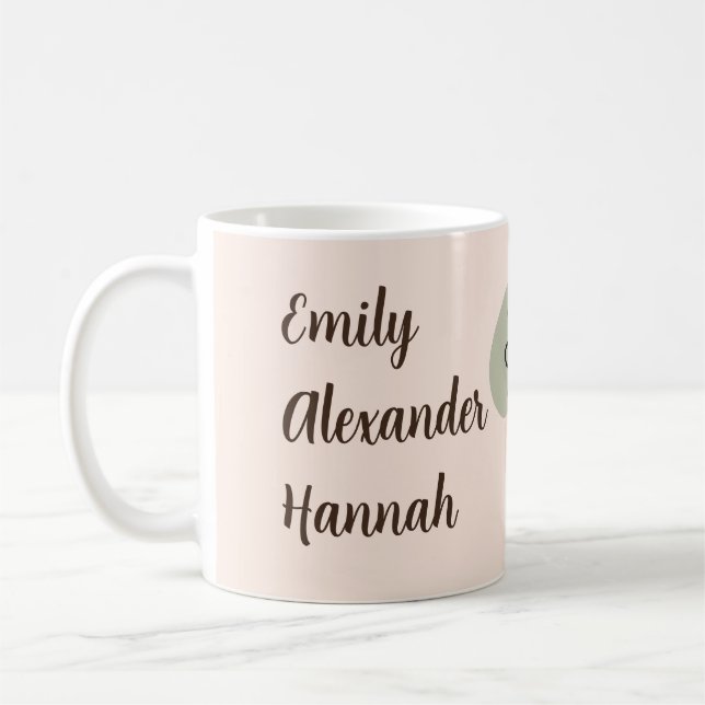 Taza De Café Personalizado Nietos Nombres de líneas florales mí (Izquierda)