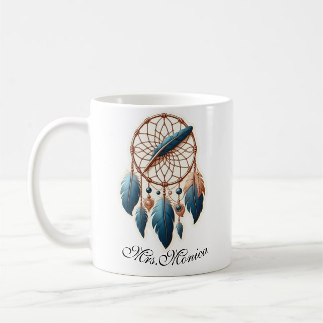 Taza De Café Personalizado Nombre del profesor Boho Dreamcatche (Izquierda)