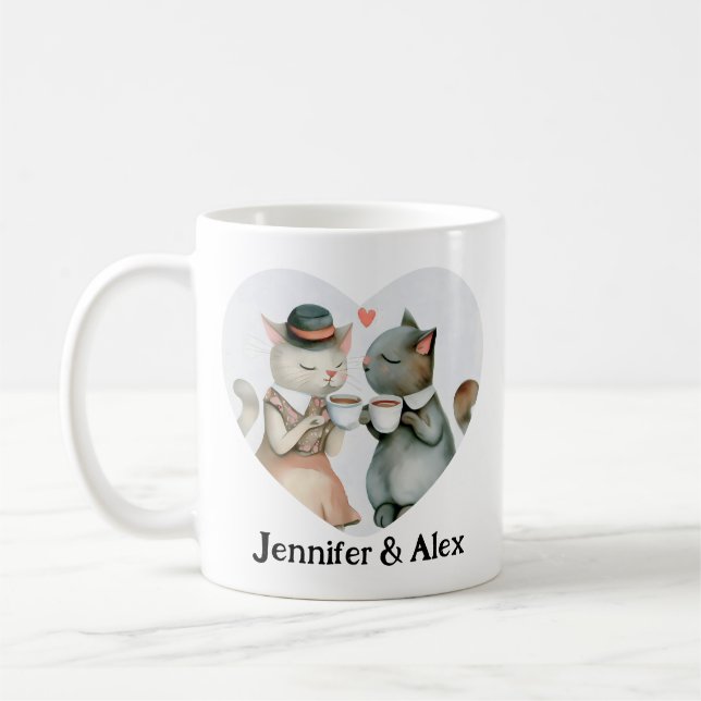 Taza De Café Personalizado Nombres de parejas de gatos personal (Izquierda)