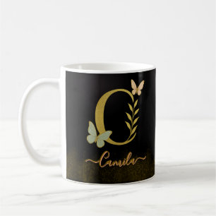 Taza De Café Personalizado Oro C Mug - Monograma de mariposa
