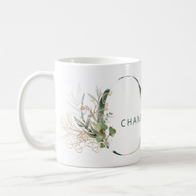 Taza De Café Personalizado Oro Eucalipto Botánico Monograma "C" (Izquierda)