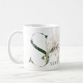 Taza De Café Personalizado Oro Eucalipto Botánico Monograma "S"