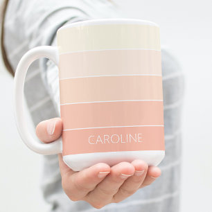 Taza De Café Personalizado Pastel Peach Coral Naranja Stripes