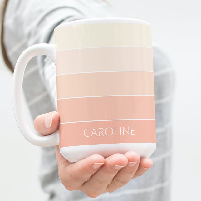 Taza De Café Personalizado Pastel Peach Coral Naranja Stripes (Subido por el creador)