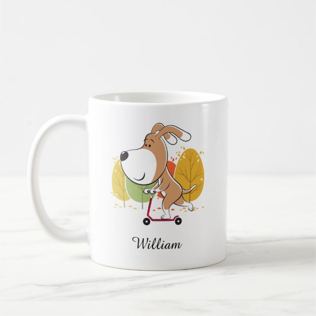 Taza De Café Personalizado Perro Cute Cachorro Kick Scooter Oto (Izquierda)