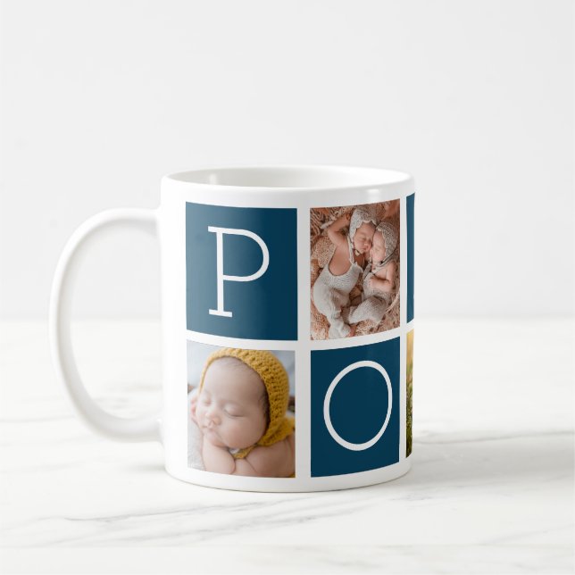 Taza De Café Personalizado Poppy Abuelo 5 Collage de fotos (Izquierda)