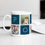 Taza De Café Personalizado Poppy Abuelo 5 Collage de fotos<br><div class="desc">Crea un dulce aguijón para el abuelo este Día del Padre o Día del Abuelo con este sencillo diseño que incluye cinco de tus fotos favoritas de Instagram, arregladas en un diseño de collage con cuadrados alternados en azul oscuro, con la forma de "amapola". Personaliza con fotos favoritas de sus...</div>