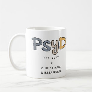 Taza De Café Personalizado PsyD Médica de Psicóloga