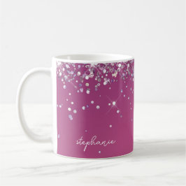 Taza De Café Personalizado Purpurina rosa de Fuchsia moderna