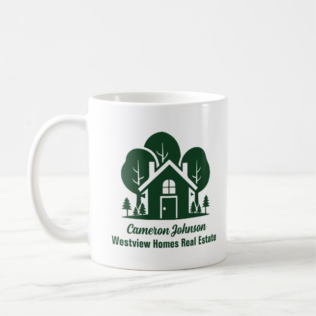 Taza De Café Personalizado Real Estate Company Green Home (Izquierda)