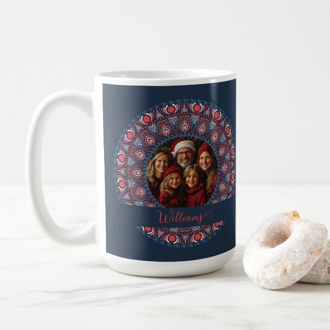 Taza De Café Personalizado Retrato Familiar Navidades Russet Ma (Con donut)