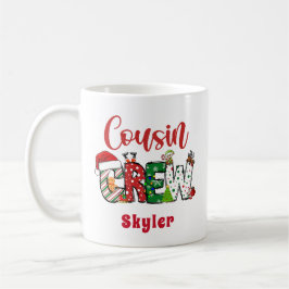 Taza De Café Personalizado Retro Cousin Crew Navidades Doodle