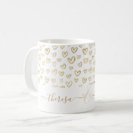 Taza De Café Personalizado Romántico de Corazones de Oro llamad