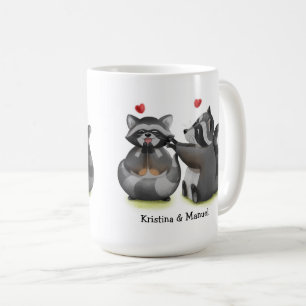 Taza De Café Personalizado romántico lindo Raccoon Couple Coff