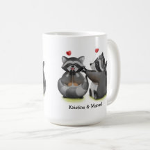 Personalizado romántico lindo Raccoon Couple Coffe