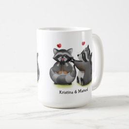 Taza De Café Personalizado romántico lindo Raccoon Couple Coffe