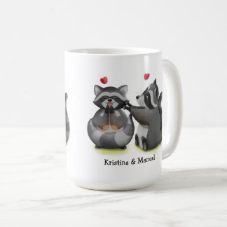Taza De Café Personalizado romántico lindo Raccoon Couple Coffe