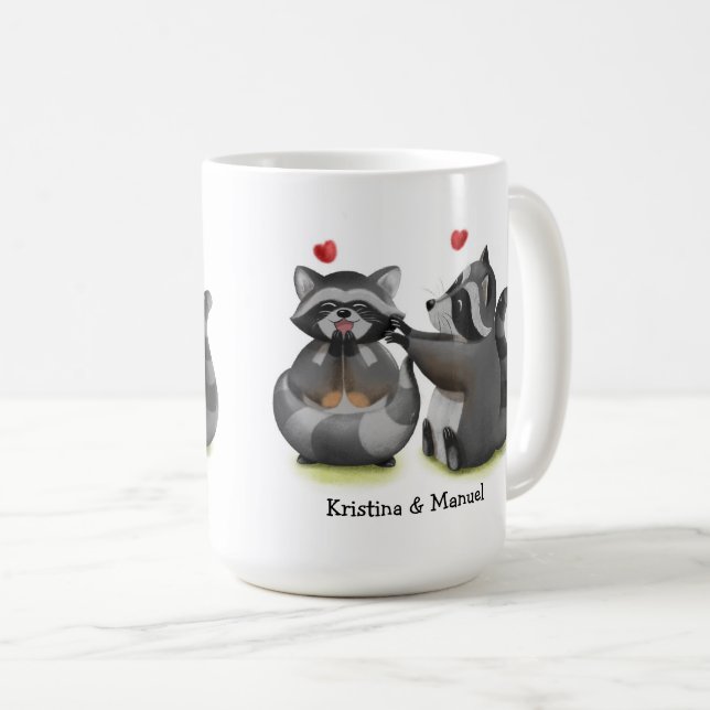 Taza De Café Personalizado romántico lindo Raccoon Couple Coffe (Anverso derecho)