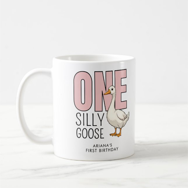 Taza De Café Personalizado rosa moderno primer cumpleaños de un (Izquierda)