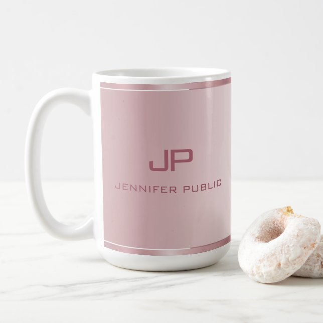 Taza De Café Personalizado Rosa Plantilla de oro Monograma Eleg (Con donut)