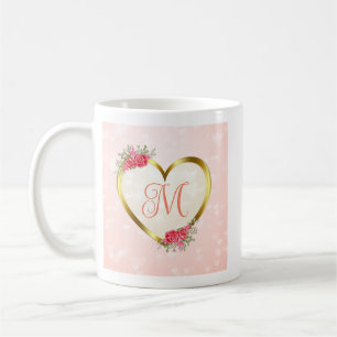Taza De Café Personalizado rosa y corazón dorado