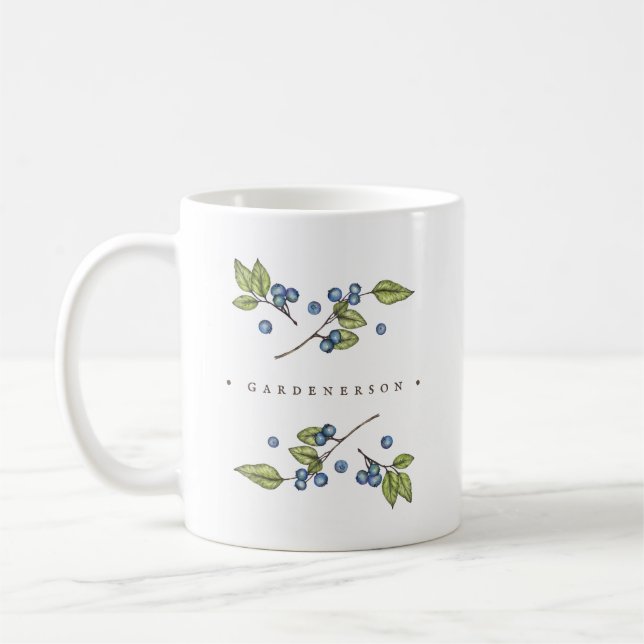 Taza De Café Personalizado Rustic Watercolor Blueberries (Izquierda)