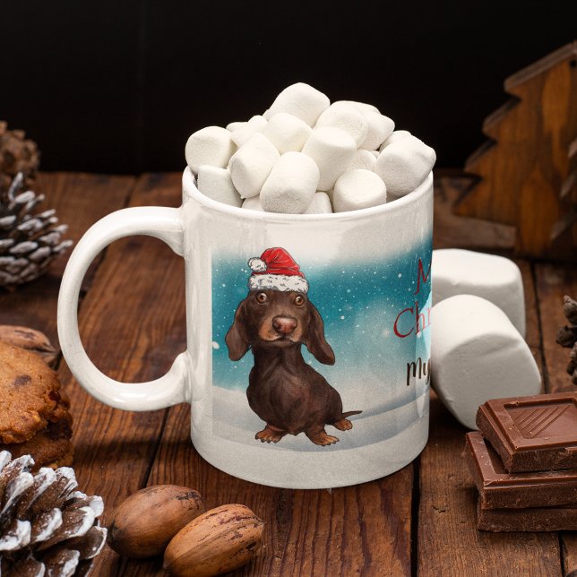 Taza De Café Personalizado Santa Hat Feliz Navidad Dachshund Lo (Subido por el creador)