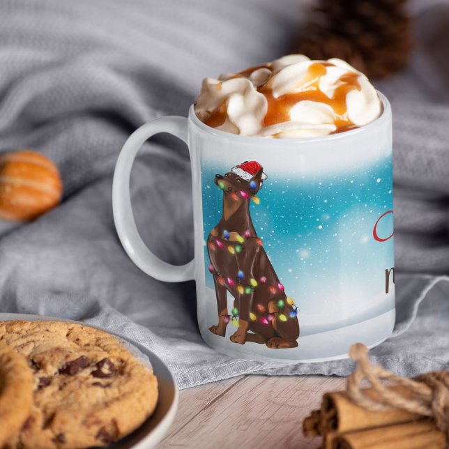 Taza De Café Personalizado Santa Hat Feliz Navidad Doberman Lov (Subido por el creador)